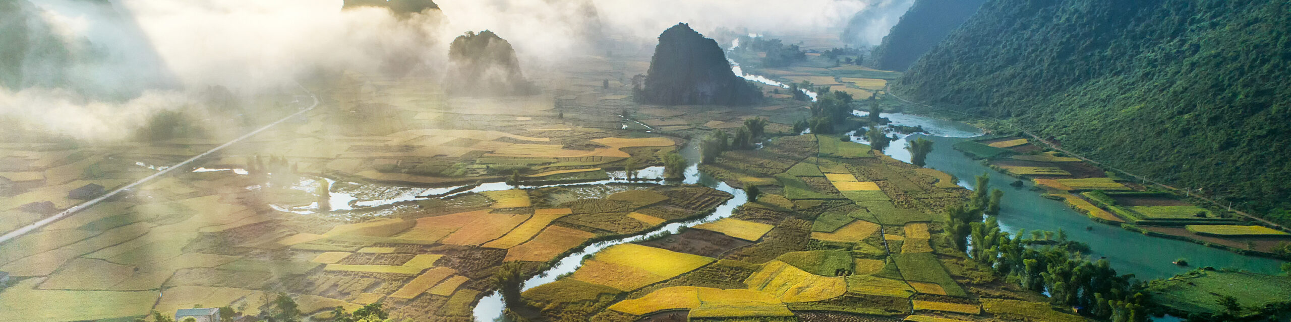 Beautiful step of rice terrace paddle field in sunset and dawn at Trung Khanh, Cao Bang.