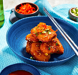 Tindle nuggets in a bowl with chopsticks