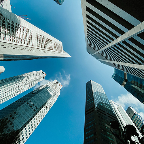 Looking up at buildings in Singapore